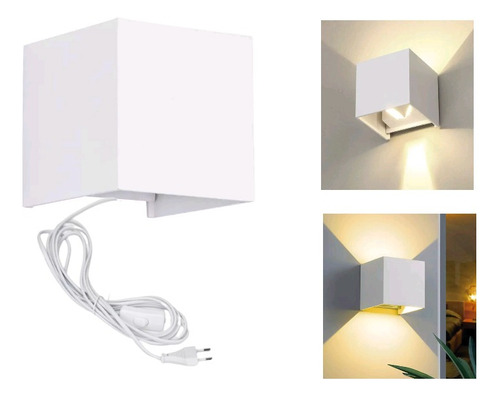 Foco Muro Cubo Blanco Enchufe Interruptor Led