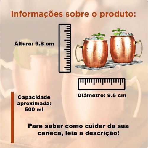 Kit 2 Canecas Moscow Mule Em Cobre Puro 500 Ml