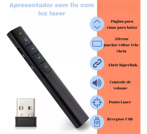 Caneta Power Point Laser Wireless Slides Apresentação Canva
