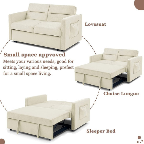 Sofa Cama Convertible 3 En 1 Color Beige 55p Marca Antetek
