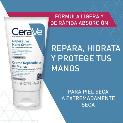 Imagen 5 de 8 de Crema De Manos Cerave 50 Ml Para Manos Secas Y Agrietadas Fragancia Neutro Tipo de envase Pote