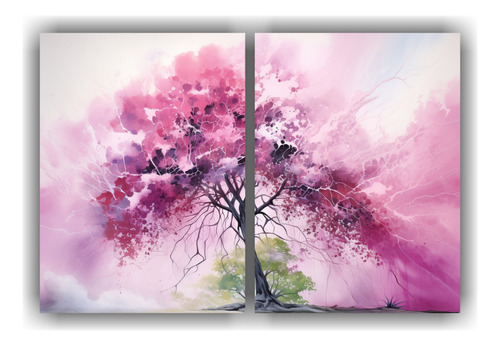 100x75cm Cuadro Abstracto Acuarela Árbol Exótico Rosa Y Co