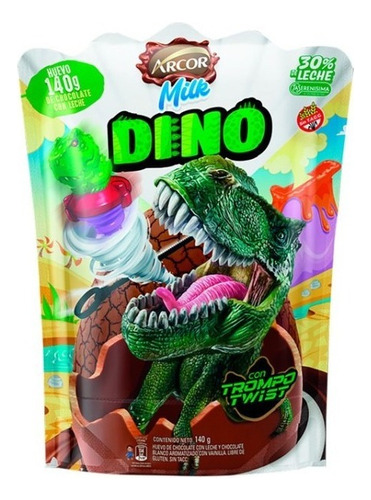 Huevo de Pascuas dino con trompo twist Arcor Milk 140g