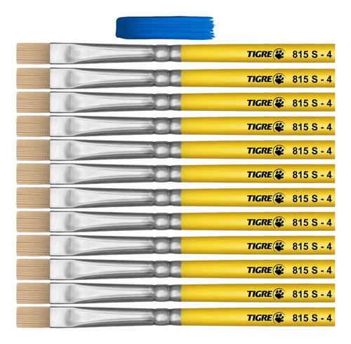 Kit Com 12 Pincéis Chato 815 - 4 Tigre ( Linha Amarela )