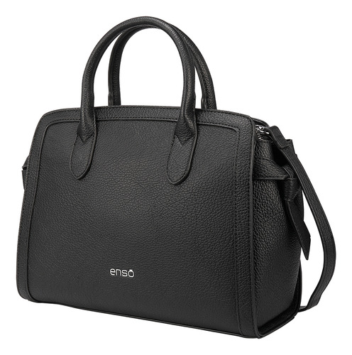 Bolsa Satchel Enso Mujer Eb244107stb Negro Acabado de los herrajes Níquel Diseño de la tela Liso