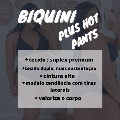 Imagem 3 de 6 de Biquini Plus Size Cintura Alta Tiras Laterais Preto