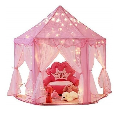 Carpa Castillo Casita De Juegos Para Niñas Rosada + Luces 