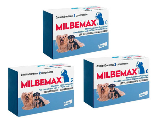 3 Vermífugo Milbemax C P/ Cães Até 5kg Com 2 Comprimidos