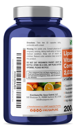 Nusapure Vitamina C Liposomal 2032mg 200 Cápsulas Veganas