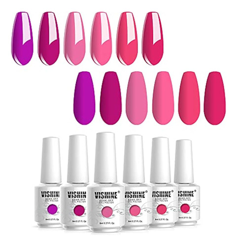 Vishine Hot Pink Fuchsia Gel Nail Polish Set - 6pcs Colores 