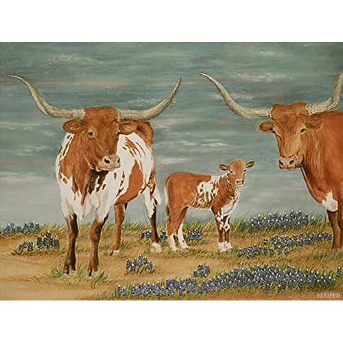 Pintura De Diamantes 5d Diy Longhorns Y Bonito Animal D...