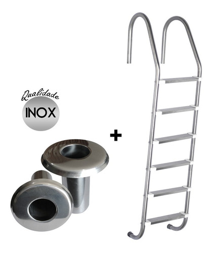 Escada Inox Para Piscina 6 Degraus + Chumbador Inox