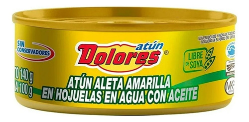 7 Pzas AtĂșn Dolores Aleta Amarilla En Agua Con Aceite 140 G