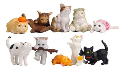 10 Piezas Adorables Figuras De Gato De Pvc Figuritas Adornos