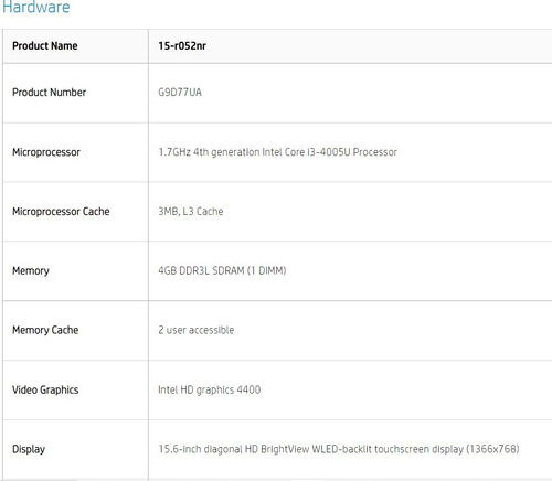 Laptop Hp 15-r052nr Notebook Pc 4ta Generacion Intel Core I3 (Usado)