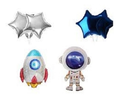 Combo 6 Globos  Metalizado Astronauta Espacial Feliz Cumple