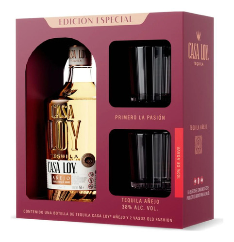 Tequila Casa Loy Añejo 750ml Con 2 Vasos