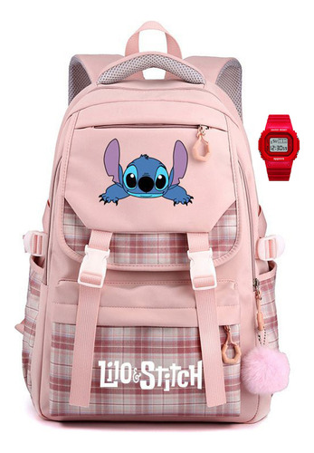 Nueva Mochila Estudiante Lilo Y Stitch Reforzada + 1reloj