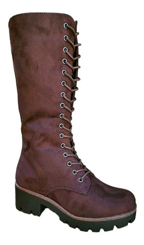 Botas Largas Bucaneras De Gamuza Mujer Casual Marrón - 7130