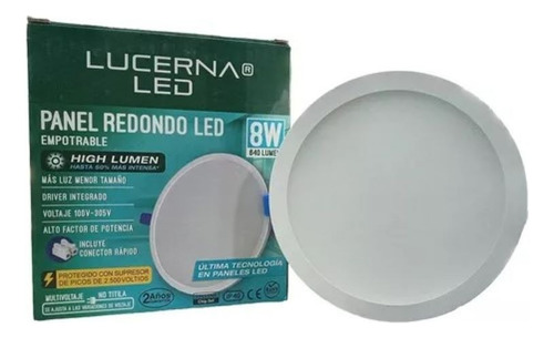 Panel Led Empotrable 8w Redondo 6500k Lucerna