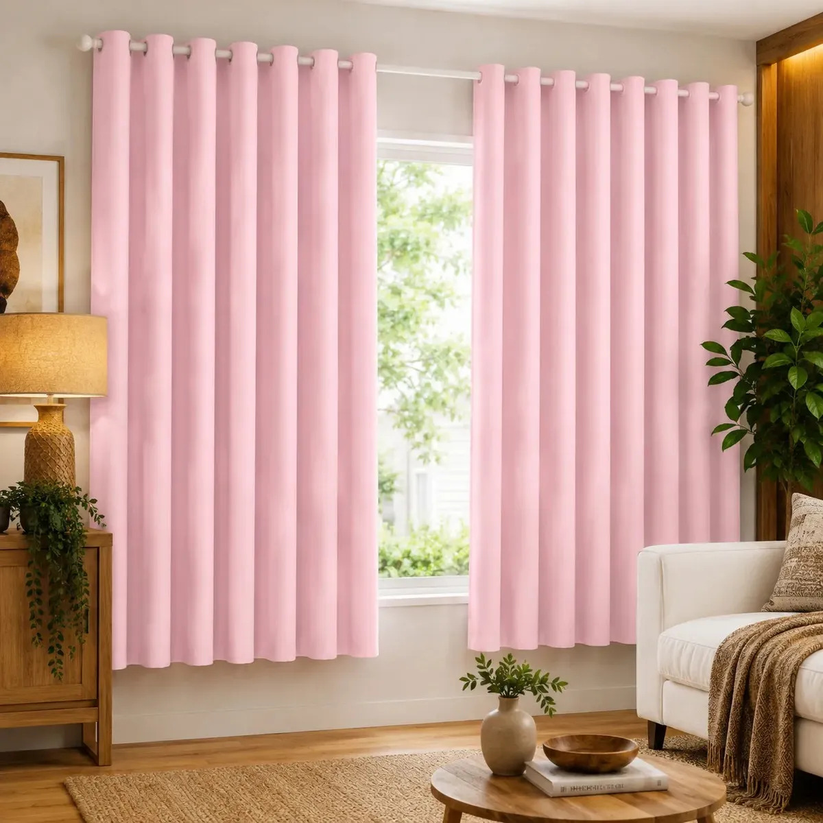 Cortina Tecido Oxford 300x180 Ilhós Para Varão Sala/quarto Nossa Casa Enxoval Cor Rosa Bebe