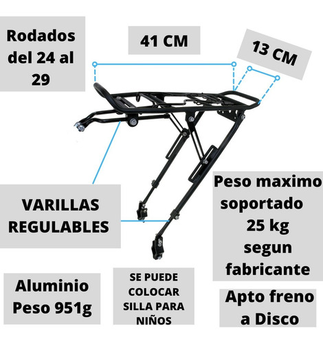 Imagen 3 de 10 de Porta Para Bicicleta R 26 A 29 Disco O V-brake Silla Alforja