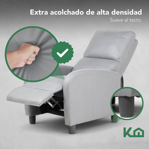 Sofá Reposet Reclinable Individual Tapizado De Tela Sillón Acolchado Color Gris Kingshouse