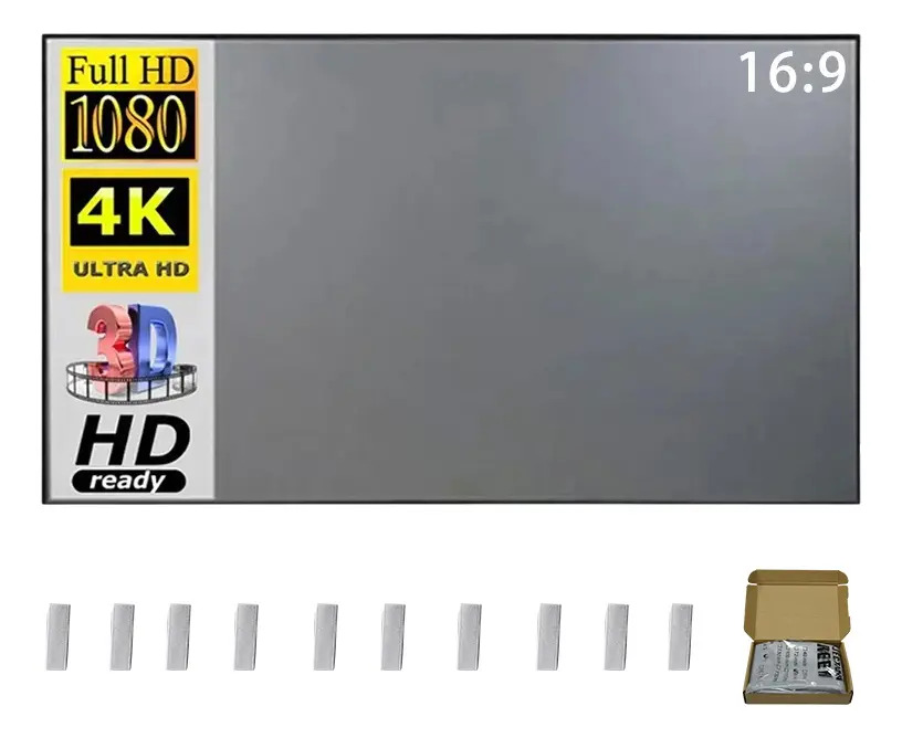 Pantalla De Proyector 100 Pulgadas Metálica Antiluz 16:9 Plegable Portátil Reflectante Para Fiestas En Casa Interiores Y Exteriores