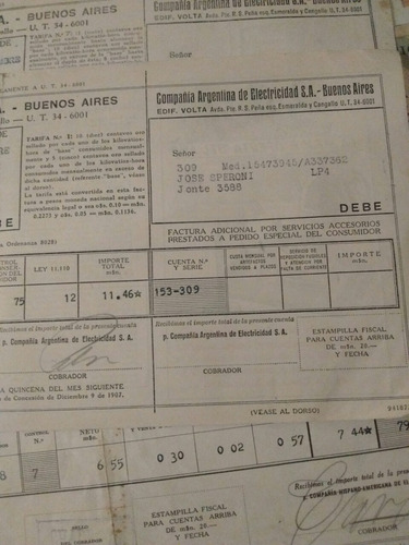 Lote 8 Antiguas Facturas Compañía Argentina Electricidad