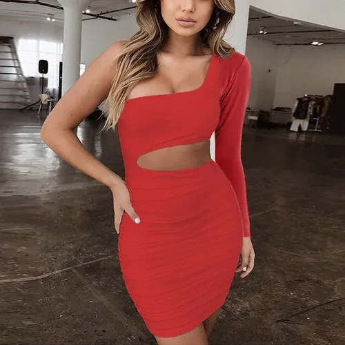 Vestido De Manga Larga Con Un Solo Hombro Hueco Sexy en venta en Canton China por sólo $ Mexico Vestido De Manga Larga Con Un Solo Hombro Hueco Sexy en venta en Canton China por sólo $ Mexico