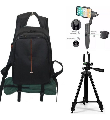 Kit Profissional Com Mochila E Tripé Vmb2 + Estabilizador Gimbal Para Celular Com Bateria