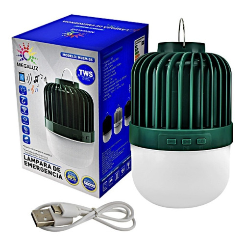 Foco Led Bocina Recargable 10w Emergencia Portatil Gancho