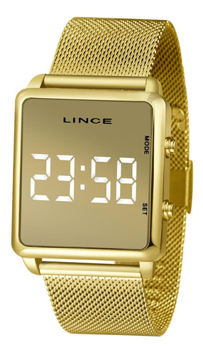 Relógio Feminino Lince Digital Led Dourado 3,4cm 50m