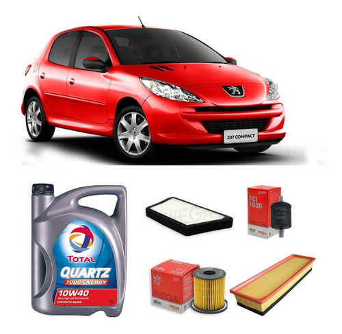 Kit 4 Filtros Peugeot 207 Wega Y Total 7000 10w40 X4