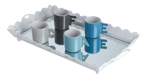 4 Xícaras 70ml Café Porcelana C Suporte Letters Bon Gourmet