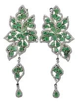 Comprar Aretes Esmeraldas Y Perlas, En Plata 925 Baño Oro 14k, Rodio