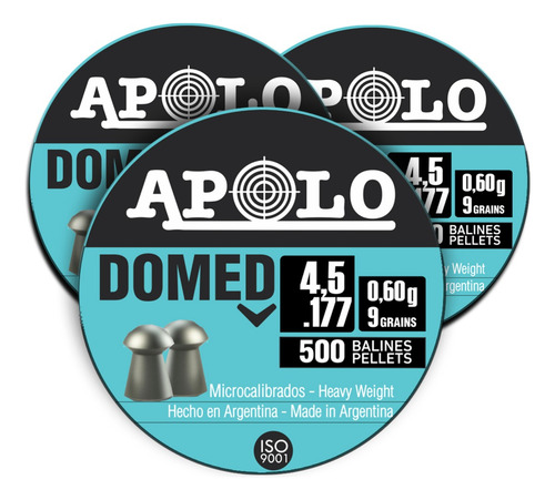 Imagen 4 de 10 de Balines Apolo Domed 4,5 Mm X 500 Caza Pluma Tiro Deportivo