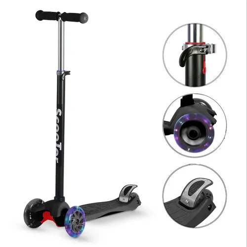 Patinete Infantil AMG Ajustável 4 Rodas LED Preto Até 70kg PANDA PLUS