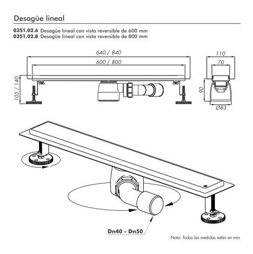 Imagen 3 de 6 de Desague Lineal Ducha Fv 60 Cm Acero Inox Vista Reversible