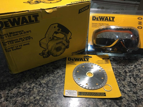 Combo Máquina Cortadora Loza, Gafa Y Disco Diamantado Dewalt