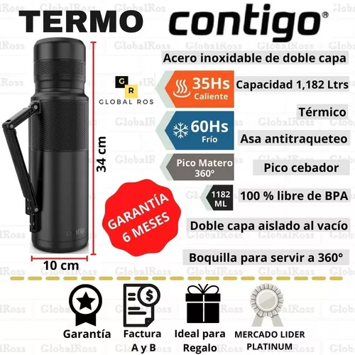 Termo Para Mate 1200ml Acero Inoxidable Pico Cebador Full