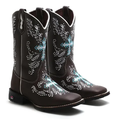 Bota feminina country texana cano longo bico quadrado couro discount