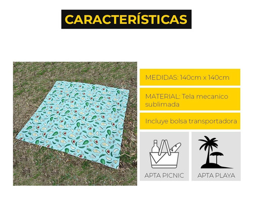 Imagen 6 de 7 de Lona Playera Lona Picnic Con Bolsa 140x140 Palta