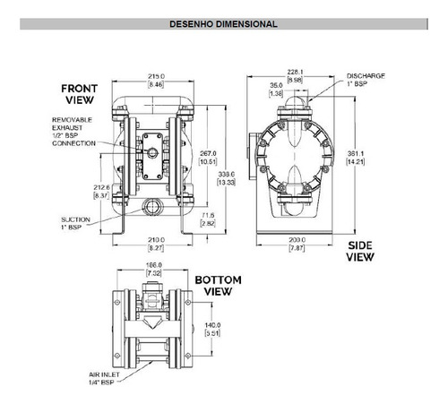 Bomba Pneumática De Diafragma 1 Bza25al Ptfe