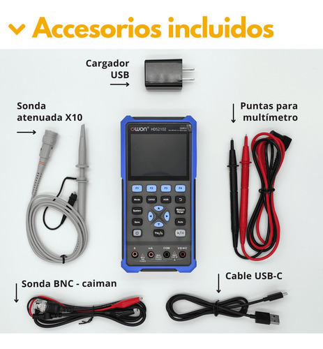 Osciloscopio Portátil Owon Hds2102 + Multímetro 2ch 100mhz