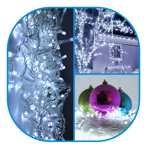 3 Series Navidad 200 Luces Led 10 Mts Blanca Fria 8 Tiempos