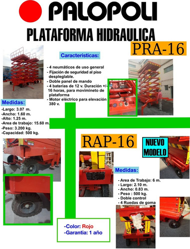 Tijera / Plataforma Elevacion Hidraulica 6m 500kg Palopoli