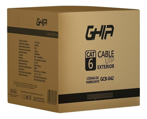 Ghia Bobina De Cable Cat6 Utp Exterior Sin Gel, 305 Metros