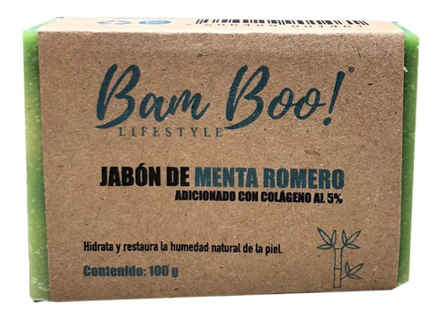 Imagen 1 de 5 de Jabón Menta Romero Con Colágeno 100 Gr Bam Boo! Lifestyle