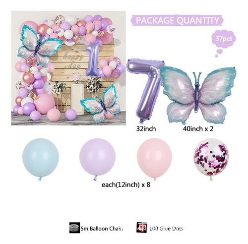 Juego De Globos Con Forma De Mariposa Morada De 7 A 32 Pulga